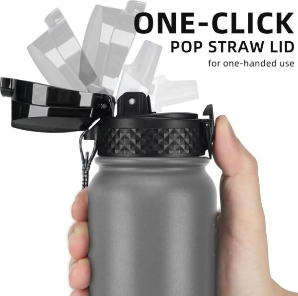 Fanhaw 20 Oz Stainless Steel Insulated Sports Water Bottles with Straw for Kids, Men and Women (Black)