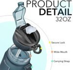 Hyeta 32 oz Water Bottles with Times to Drink and Straw, Motivational Water Bottle with Time Marker, Leakproof, Drinking Sports Water Bottle for Fitness, Gym and Outdoor