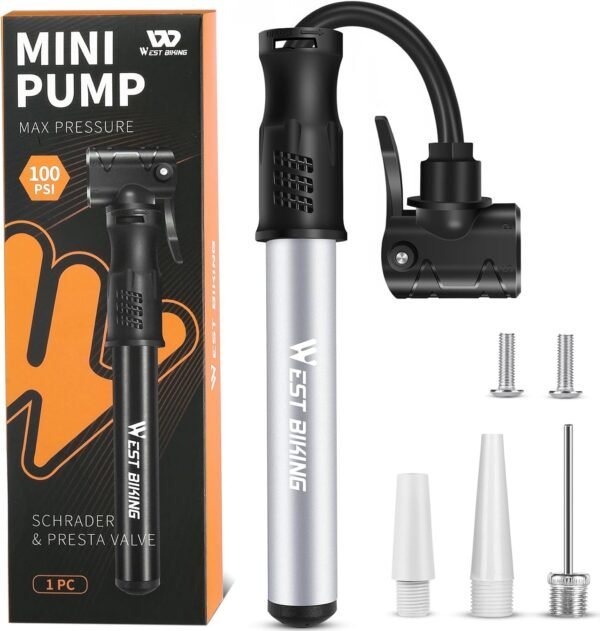 Bicycle Pump Mini Bike Pump - Aluminum Alloy Cycle Pump for Presta & Schrader Valve, Portable Lightweight Bike Tyre Pump Fast Tyre Inflation Mini Air Pump for Mountain Road Bike Ball Pump