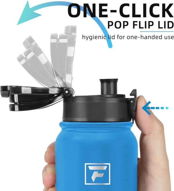 Fanhaw 20 Oz Insulated Stainless Steel Vacuum Water Bottle with Anti-Dust Pop-Open Lid - For Kids, Women, Men | Leak & Sweat Proof (Green Blue)