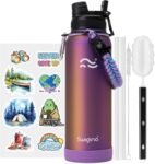 Swigina [2-IN-1 LID] Insulated Water Bottle with Silicone Boot (36hrs Cold/18hrs Hot) - DIY Stickers, Leakproof, BPA Free, 24 oz