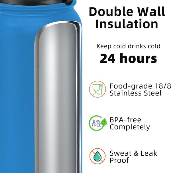 Fanhaw 20 Oz Stainless Steel Insulated Sports Water Bottles with Straw for Kids, Men and Women (Black)