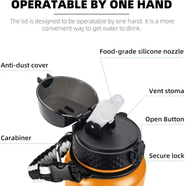 Fanhaw 20 Oz Stainless Steel Insulated Sports Water Bottles with Straw for Kids, Men and Women (Black)