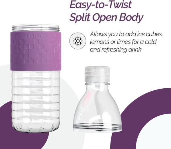 Copco Hydra Water Bottle with Spill-Resistant Lid, 16.9 oz - Reusable Tritan Non-Slip Sleeve, Twist-Open Body - BPA-Free, Leak-Proof, Durable & Portable for Gym, Office, School (Gray)