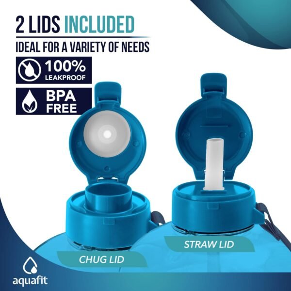 AQUAFIT 64 oz Water Bottle with Time Marker - Straw & Chug Lid - BPA Free Half Gallon Gym Water Bottle with Handle - Big Gallon Jug (Gray, 64 Ounces)