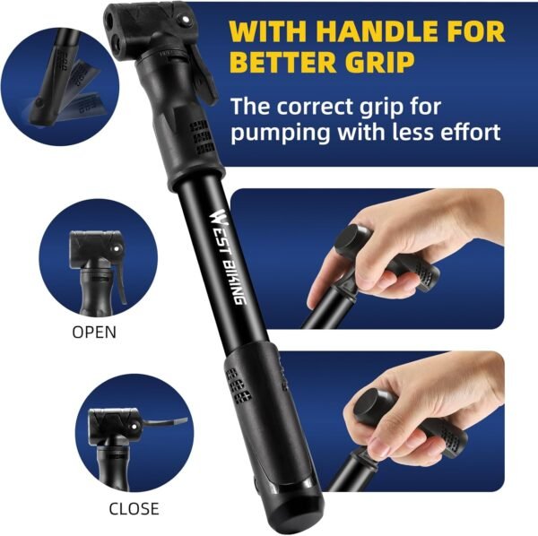 Bicycle Pump Mini Bike Pump - Aluminum Alloy Cycle Pump for Presta & Schrader Valve, Portable Lightweight Bike Tyre Pump Fast Tyre Inflation Mini Air Pump for Mountain Road Bike Ball Pump