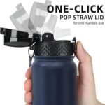 Fanhaw 20 Oz Stainless Steel Insulated Sports Water Bottles with Straw for Kids, Men and Women (Black)