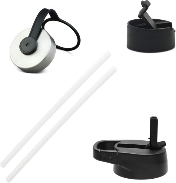 IRON °FLASK Camping & Hiking Hydration Flask with 3 Lids - Stainless Steel, Double Walled & Vacuum Insulated Water Bottle - Leak Proof & BPA Free (Midnight Black, Straw - 40 oz)