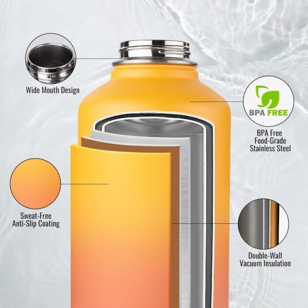 Fijinhom 24 oz Insulated Water Bottle with Handle, 304 Stainless Steel Water Bottles with Wide Mouth, Double Wall Vacuum Sports Water Bottle, BPA Free, Keep Cold and Hot, Black