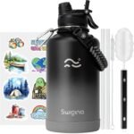 Swigina [2-IN-1 LID] Insulated Water Bottle with Silicone Boot (36hrs Cold/18hrs Hot) - DIY Stickers, Leakproof, BPA Free, 24 oz