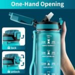 QLUR Water Bottle with Straw, 32oz Motivational Water Bottles with Time Marker to Drink, Tritan BPA Free, 1L Sports Water Bottle with Carry Strap LeakProof for Women Gym Fitness Outdoor (1 Pack)