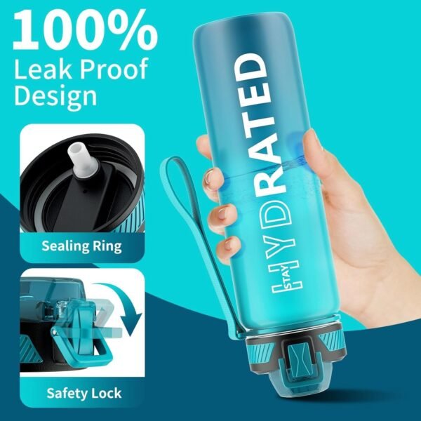 QLUR Water Bottle with Straw, 32oz Motivational Water Bottles with Time Marker to Drink, Tritan BPA Free, 1L Sports Water Bottle with Carry Strap LeakProof for Women Gym Fitness Outdoor (1 Pack)