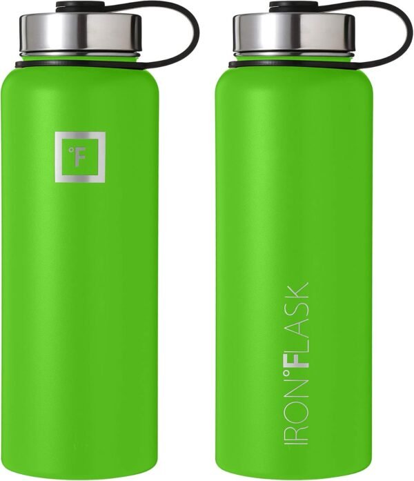 IRON °FLASK Camping & Hiking Hydration Flask with 3 Lids - Stainless Steel, Double Walled & Vacuum Insulated Water Bottle - Leak Proof & BPA Free (Midnight Black, Straw - 40 oz)