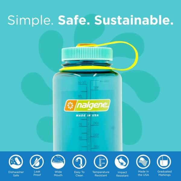 Nalgene Sustain Tritan BPA-Free Water Bottle Made with Material Derived From 50% Plastic Waste (using ISCC certified mass balance), 32 OZ, Wide Mouth