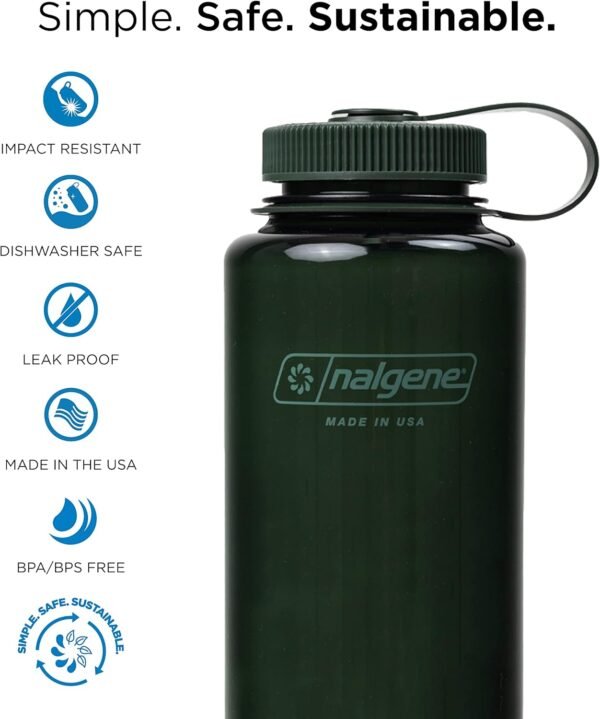 Nalgene Sustain Tritan BPA-Free Water Bottle Made with Material Derived From 50% Plastic Waste (using ISCC certified mass balance), 32 OZ, Wide Mouth