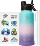 Swigina [2-IN-1 LID] Insulated Water Bottle with Silicone Boot (36hrs Cold/18hrs Hot) - DIY Stickers, Leakproof, BPA Free, 24 oz