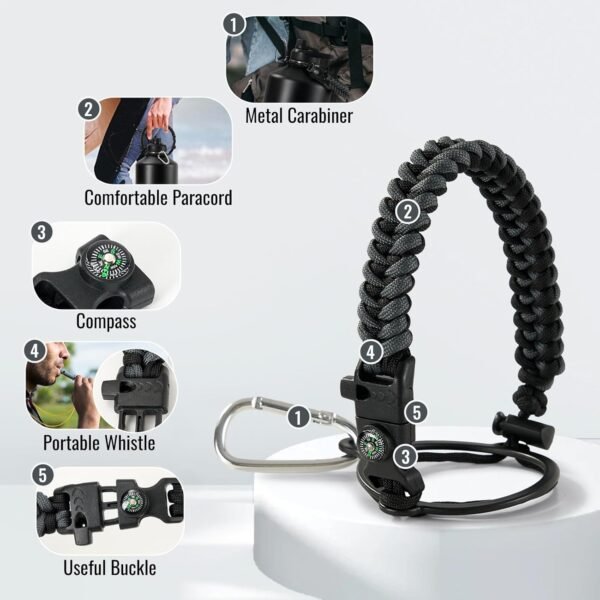 Fijinhom 24 oz Insulated Water Bottle with Handle, 304 Stainless Steel Water Bottles with Wide Mouth, Double Wall Vacuum Sports Water Bottle, BPA Free, Keep Cold and Hot, Black