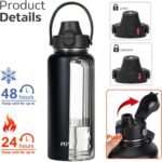 Water Bottle Insulated 32oz 40oz 64oz 128oz Straw Lid Spout Lid & 3 Lids, Leak Proof, Vacuum Insulated,Stainless Steel Water Bottle Wide Mouth for Sports, Gym or Office