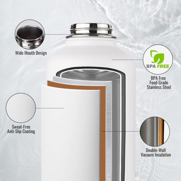 Fijinhom 24 oz Insulated Water Bottle with Handle, 304 Stainless Steel Water Bottles with Wide Mouth, Double Wall Vacuum Sports Water Bottle, BPA Free, Keep Cold and Hot, Black