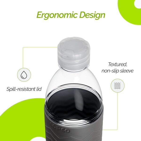 Copco Hydra Water Bottle with Spill-Resistant Lid, 16.9 oz - Reusable Tritan Non-Slip Sleeve, Twist-Open Body - BPA-Free, Leak-Proof, Durable & Portable for Gym, Office, School (Gray)