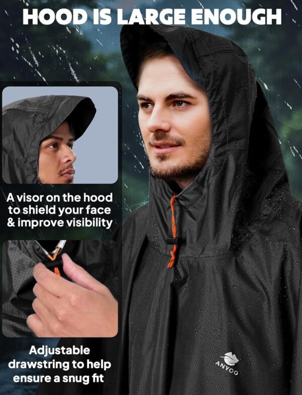 ANYOO Hooded Rain Poncho for Adults Waterproof Lightweight Rain Coat for Men Women Reusable Rain Jacket for Emergency Outdoor