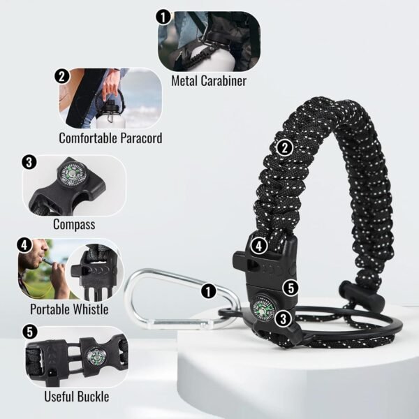 Fijinhom 24 oz Insulated Water Bottle with Handle, 304 Stainless Steel Water Bottles with Wide Mouth, Double Wall Vacuum Sports Water Bottle, BPA Free, Keep Cold and Hot, Black