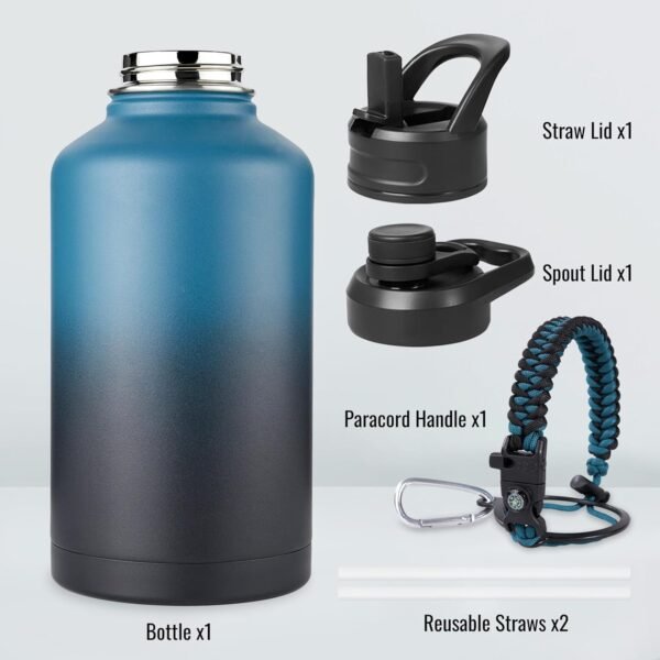 Fijinhom 24 oz Insulated Water Bottle with Handle, 304 Stainless Steel Water Bottles with Wide Mouth, Double Wall Vacuum Sports Water Bottle, BPA Free, Keep Cold and Hot, Black