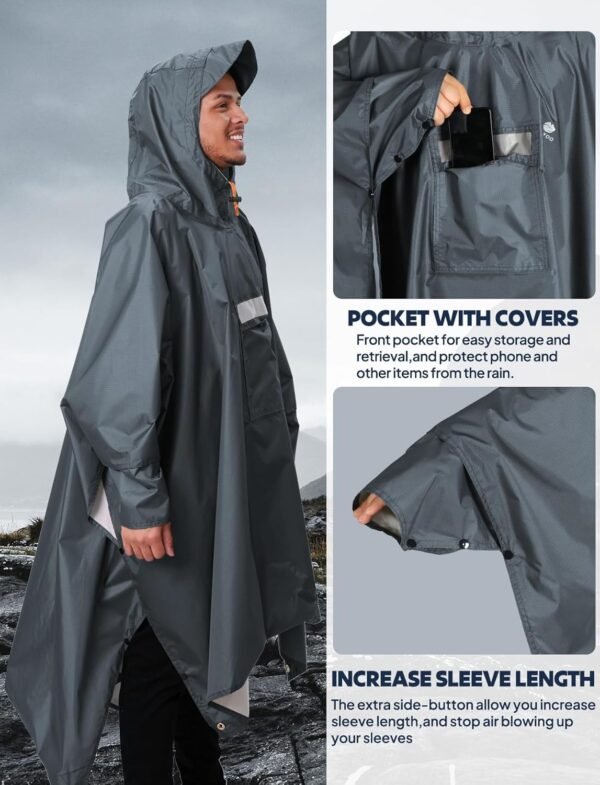 ANYOO Hooded Rain Poncho for Adults Waterproof Lightweight Rain Coat for Men Women Reusable Rain Jacket for Emergency Outdoor