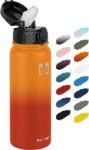 Fanhaw 20 Oz Stainless Steel Insulated Sports Water Bottles with Straw for Kids, Men and Women (Black)
