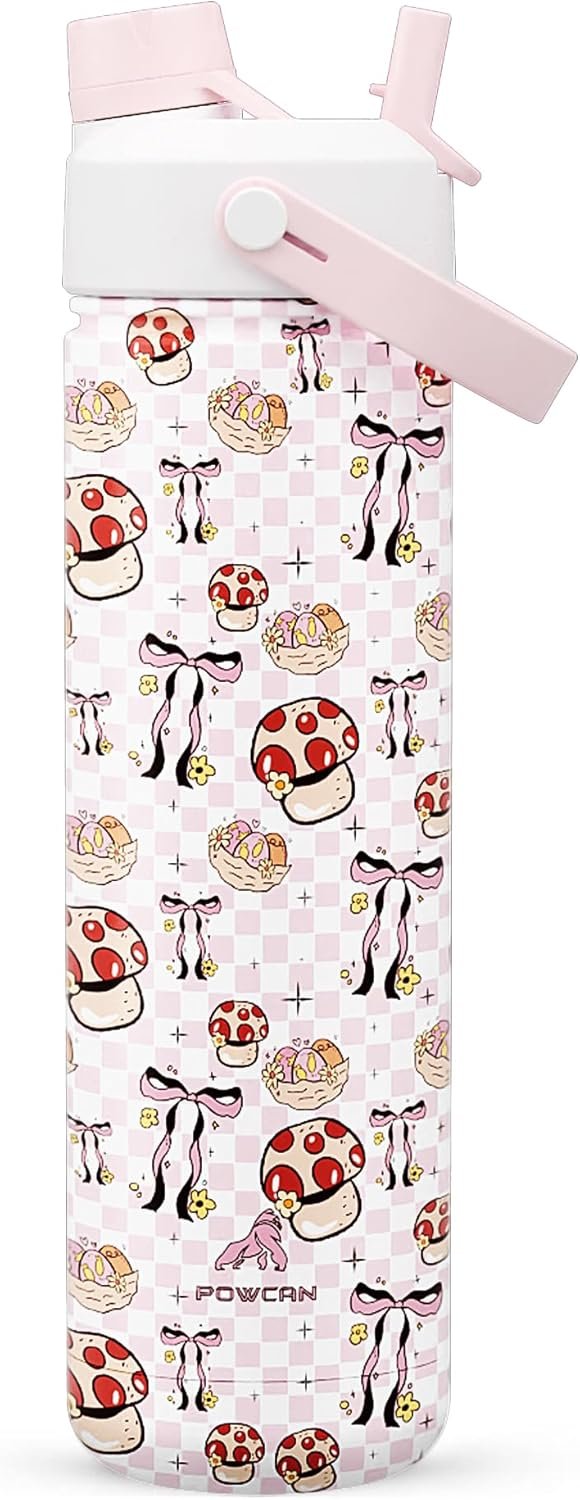 POWCAN 26 oz Insulated Water Bottle with 2-in-1 Straw and Spout Lid, Keep Cold 24H, Leak-Proof, Fits in Car Cup Holder, Stainless Steel Water Bottle for Sports, Travel, and School (Cotton Candy)