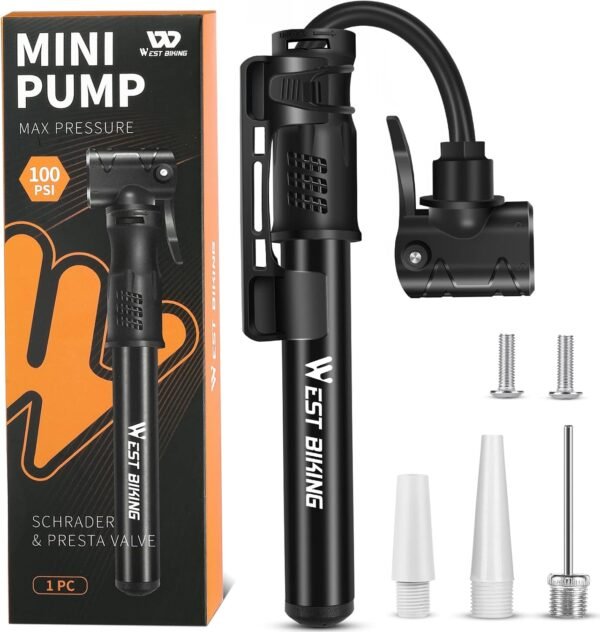 Bicycle Pump Mini Bike Pump - Aluminum Alloy Cycle Pump for Presta & Schrader Valve, Portable Lightweight Bike Tyre Pump Fast Tyre Inflation Mini Air Pump for Mountain Road Bike Ball Pump