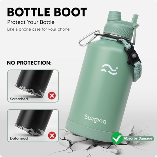 Swigina [2-IN-1 LID] Insulated Water Bottle with Silicone Boot (36hrs Cold/18hrs Hot) - DIY Stickers, Leakproof, BPA Free, 24 oz