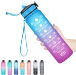 Hyeta 32 oz Water Bottles with Times to Drink and Straw, Motivational Water Bottle with Time Marker, Leakproof, Drinking Sports Water Bottle for Fitness, Gym and Outdoor