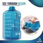 AQUAFIT 64 oz Water Bottle with Time Marker - Straw & Chug Lid - BPA Free Half Gallon Gym Water Bottle with Handle - Big Gallon Jug (Gray, 64 Ounces)