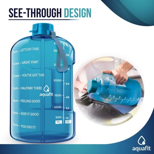 AQUAFIT 64 oz Water Bottle with Time Marker - Straw & Chug Lid - BPA Free Half Gallon Gym Water Bottle with Handle - Big Gallon Jug (Gray, 64 Ounces)