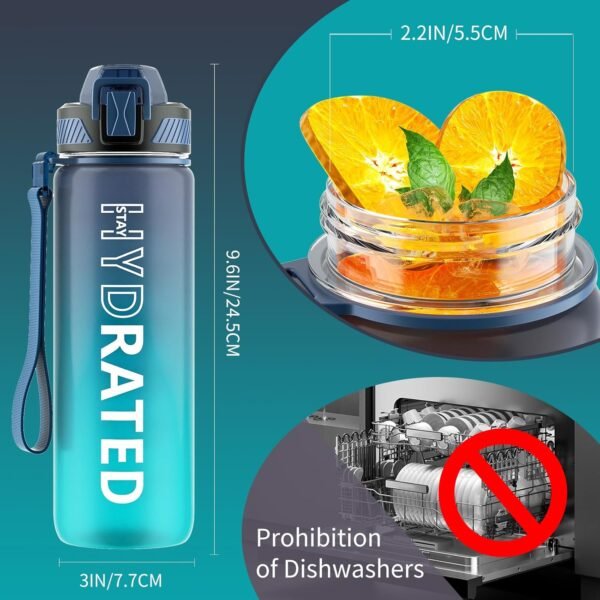 QLUR Water Bottle with Straw, 32oz Motivational Water Bottles with Time Marker to Drink, Tritan BPA Free, 1L Sports Water Bottle with Carry Strap LeakProof for Women Gym Fitness Outdoor (1 Pack)