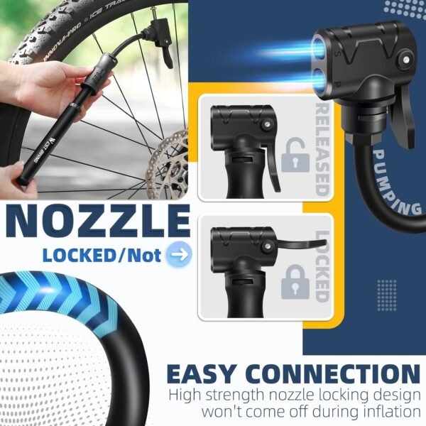 Bicycle Pump Mini Bike Pump - Aluminum Alloy Cycle Pump for Presta & Schrader Valve, Portable Lightweight Bike Tyre Pump Fast Tyre Inflation Mini Air Pump for Mountain Road Bike Ball Pump