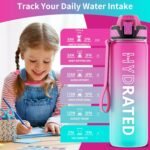 QLUR Water Bottle with Straw, 32oz Motivational Water Bottles with Time Marker to Drink, Tritan BPA Free, 1L Sports Water Bottle with Carry Strap LeakProof for Women Gym Fitness Outdoor (1 Pack)