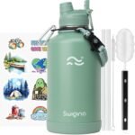 Swigina [2-IN-1 LID] Insulated Water Bottle with Silicone Boot (36hrs Cold/18hrs Hot) - DIY Stickers, Leakproof, BPA Free, 24 oz