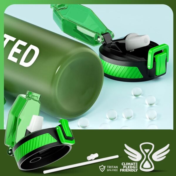 QLUR Water Bottle with Straw, 32oz Motivational Water Bottles with Time Marker to Drink, Tritan BPA Free, 1L Sports Water Bottle with Carry Strap LeakProof for Women Gym Fitness Outdoor (1 Pack)