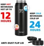 Fanhaw 20 Oz Stainless Steel Insulated Sports Water Bottles with Straw for Kids, Men and Women (Black)