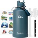 Swigina [2-IN-1 LID] Insulated Water Bottle with Silicone Boot (36hrs Cold/18hrs Hot) - DIY Stickers, Leakproof, BPA Free, 24 oz