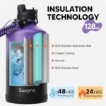 Swigina [2-IN-1 LID] Insulated Water Bottle with Silicone Boot (36hrs Cold/18hrs Hot) - DIY Stickers, Leakproof, BPA Free, 24 oz