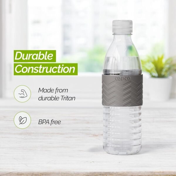 Copco Hydra Water Bottle with Spill-Resistant Lid, 16.9 oz - Reusable Tritan Non-Slip Sleeve, Twist-Open Body - BPA-Free, Leak-Proof, Durable & Portable for Gym, Office, School (Gray)