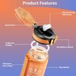 QLUR Water Bottle with Straw, 32oz Motivational Water Bottles with Time Marker to Drink, Tritan BPA Free, 1L Sports Water Bottle with Carry Strap LeakProof for Women Gym Fitness Outdoor (1 Pack)