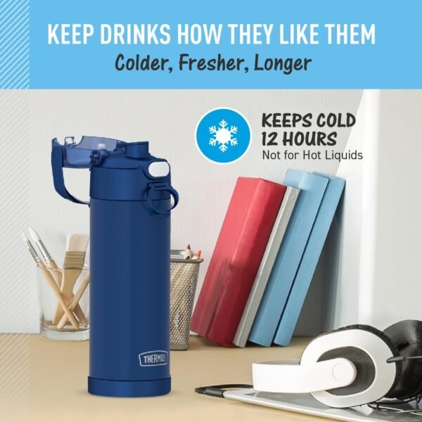 THERMOS FUNTAINER 16 Ounce Stainless Steel Vacuum Insulated Bottle with Wide Spout Lid, Galaxy Teal