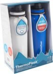 ThermoFlask Bottle with Spout Lid - Stainless Steel Water Bottles with Double-Wall Insulation & BPA-Free Spout Lids - Leak-Proof Reusable Bottles & Lids - 24 oz, Mayan Blue/Black (2 Pack)