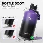 Swigina [2-IN-1 LID] Insulated Water Bottle with Silicone Boot (36hrs Cold/18hrs Hot) - DIY Stickers, Leakproof, BPA Free, 24 oz