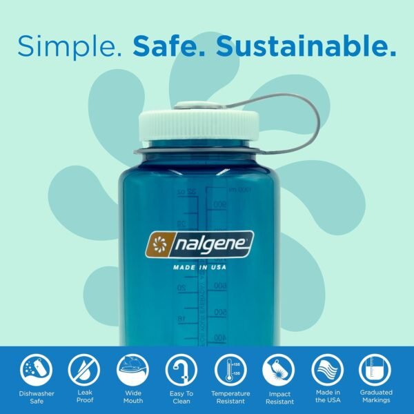 Nalgene Sustain Tritan BPA-Free Water Bottle Made with Material Derived From 50% Plastic Waste (using ISCC certified mass balance), 32 OZ, Wide Mouth