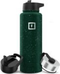 IRON °FLASK Camping & Hiking Hydration Flask with 3 Lids - Stainless Steel, Double Walled & Vacuum Insulated Water Bottle - Leak Proof & BPA Free (Midnight Black, Straw - 40 oz)